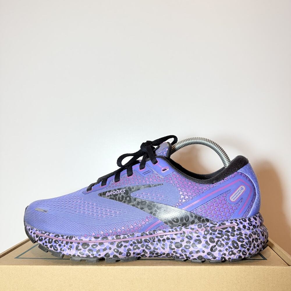 Brooks Women 10 Ghost 14 Run Wild Purple Leopard Running Shoes Sneaker Athletic